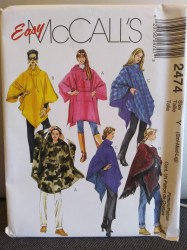 2474 MCCALLS SO LOOSE RECTANGLE PONCHO, HOOD OR NOT PATTERN S-L 8-18